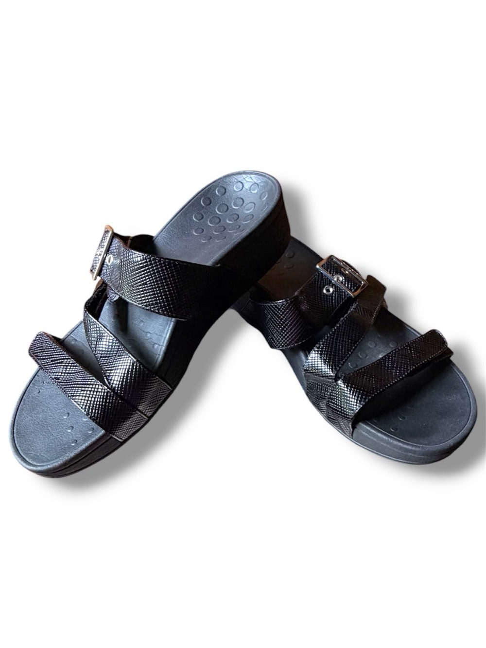 Vionic Pacific Rio Black Lizard Orthopedic Comfortable Slide Sandals Size 11